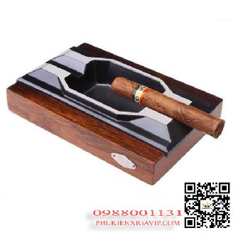 Gạt tàn xì gà Lubinski LB 070, gỗ kết hợp kim loại, 2 điếu