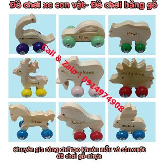 Đồ chơi xe bằng gỗ hình con thú bằng gỗ tự nhiên.Sản xuất đồ chơi gỗ theo yêu cầu SLL