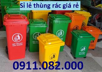 Thùng rác 660 lít giá rẻ tại hậu giang- thùng rác 120L 240L xanh, cam, vàng- nắp kín- lh 0911082000