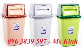 Cung cấp thùng rác nhựa nắp lật 45 lít, thùng rác văn phòng - 096 3839 597 Ms Kính